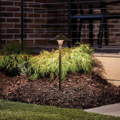 Kichler 8" Outdoor LED Path Light in Textured Architectural Bronze , 12V Adjustable Exterior Dome Light, (8.25" W x 21" H), 15310AZT