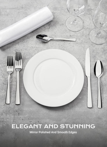 45-Piece Flatware Sets, Silverware Set for 8, Durable Stainless Steel Tableware in Ergonomic Design Size and Weight, Kitchen Utensils Set with Steak Knives, Rust-proof, Dishwasher Safe