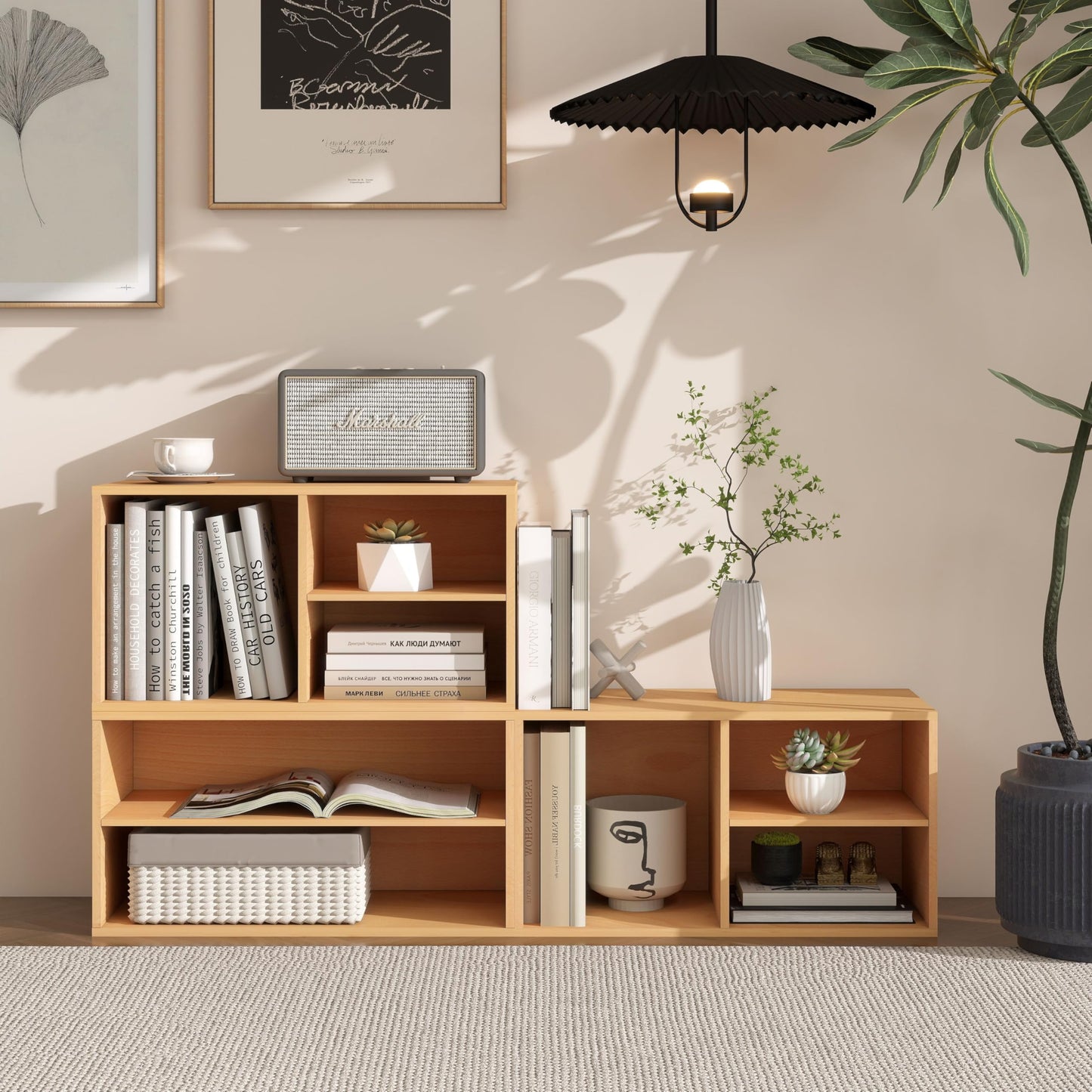 WHOOSPEREH 3 Cube Organizer Bookcase, Expandable Storage Shelves, Wooden Open Shelving Unit Book Shelf for Living Room, Office, Bedroom, Mid-Century Style Wood Furniture, Beech Color (1 Set)