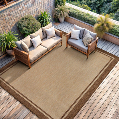 CAMILSON Outdoor Rug 8x10 Bordered Natural Brown Modern Area Rugs for Indoor and Outdoor Patios, Kitchen and Hallway Mats, Washable Porch Deck Outside Carpet (Border Jute, 8 x 10)