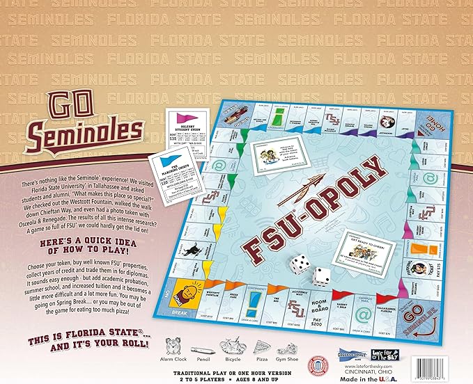 Late for The Sky FSU-Opoly Florida State University Board Game Family Strategy Game for 2–6 Players Ages 8+ Campus Properties Traditional or Fast 1-Hour Play