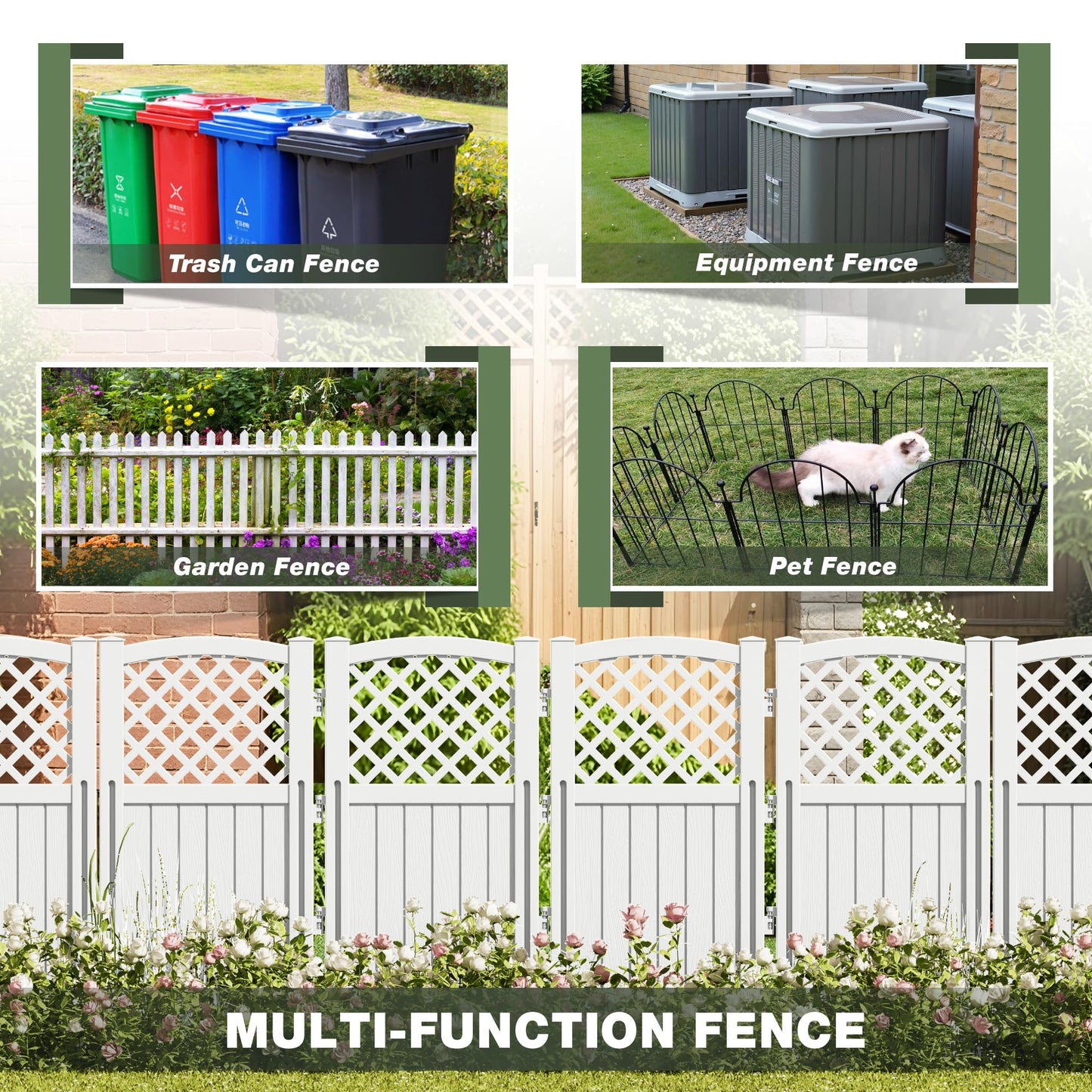 Greesum Outdoor Air Conditioner Fence, Privacy Screen 4 Panels for Trash Can Enclosure&Pool Equipment, 43.5”(H) x 22.62”(W) Per Panel, White
