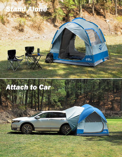 JOYTUTUS SUV Tent for Camping with Rainfly, Double Door Design Car Tent with Aluminum Poles, SUV Tailgate Tent with Waterproof PU2000mm Double Layer for 4-8 Person, Blue