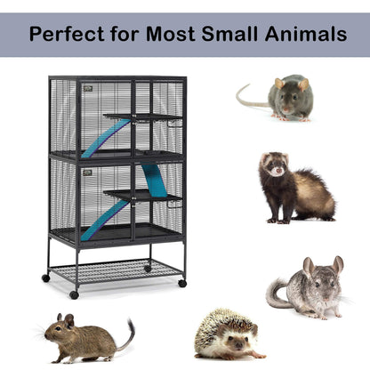 Critter Nation by MidWest Homes for Pets Double Unit Small Animal Cage, Habitat for Rats, Chinchillas, Ferrets, Sugar Gliders, Tool-Free Assembly, with Full-Width Doors, Shelves & Removable Base Pans