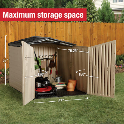 Rubbermaid Slide-Lid Resin Outdoor Storage Shed (5 x 6.5 Ft),Weather Resistant, Beige/Brown, Organization for Home/Backyard/Garden Tools/Lawn Mower/Bike Storage/Pool Supplies