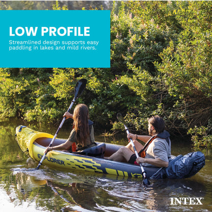 Intex 2-Person Inflatable Kayak Set w/ Pump, Aluminum Oars, Adjustable Seats, Explorer K2 - Tandem Blow-up Raft for Adults, Great for Lakes or Rivers