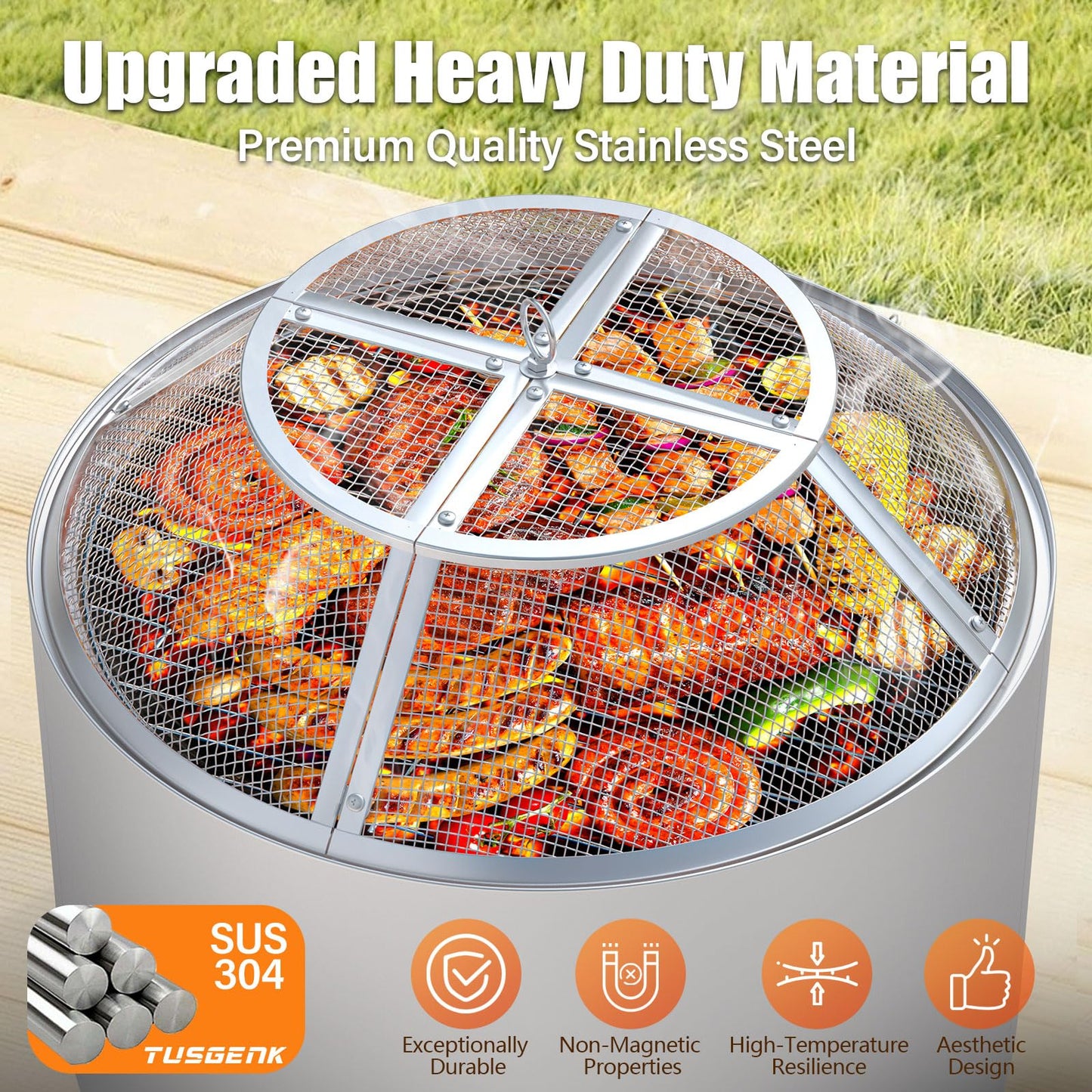 Fire Pit Spark Screen for Solo Stove Bonfire Yukon Accessories, 27 Inch Yukon Shield for Solo Stove Accessories, 304 Stainless Steel Detachable Mesh Fire Pit Spark Protector with Grill Function