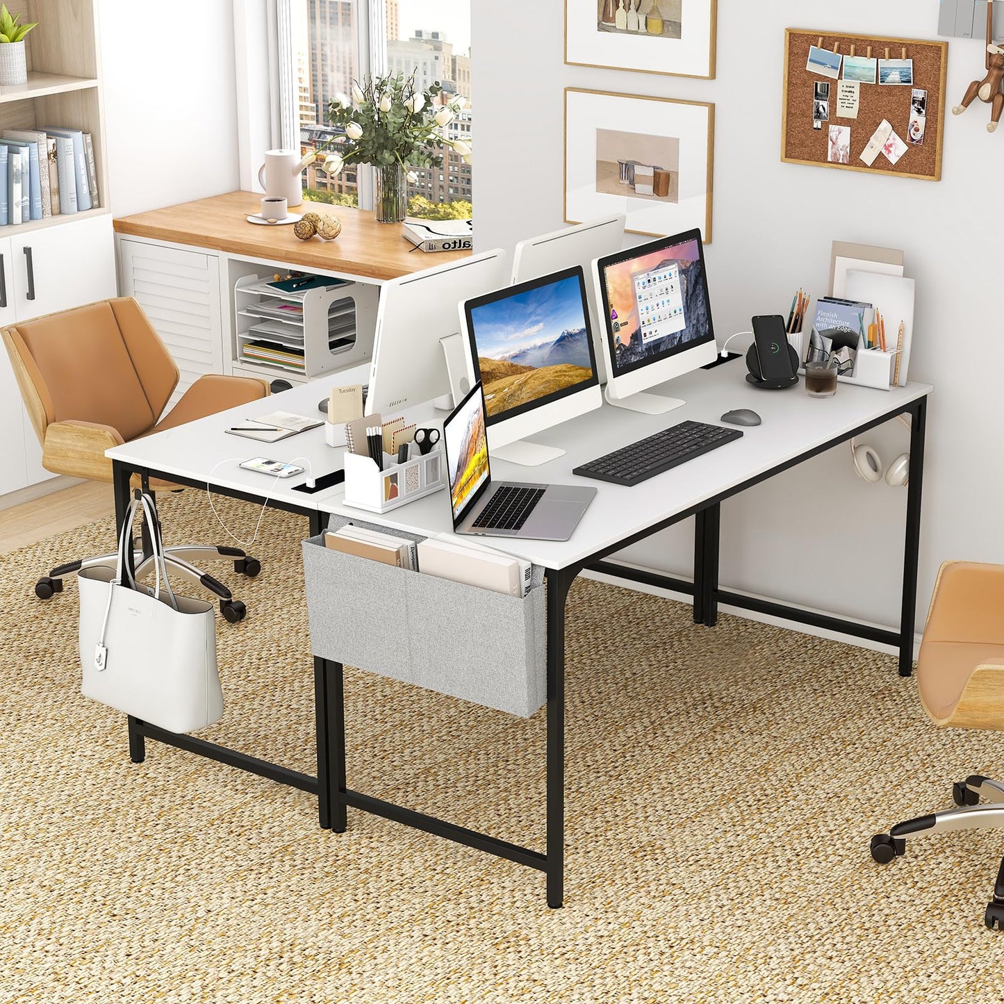 Giantex 10 FT Conference Table with Charging Station, 2 PCS 60" x 24" Rectangular Large Meeting Room Desk with Storage Bag & Hook, Space Saving Seminar Table, Modern Office Computer Desk for 4 People