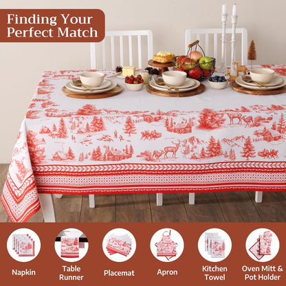 Maison d' Hermine Table Cloth Rectangle Table 100% Cotton 54 x 72 Inches Fall Tablecloth Reusable Everyday Use for Thanksgiving Christmas Decorations Dining Farmhouse Party (Winter Jouy)