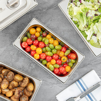 Restaurantware One Third (1/3rd) Perforated Steam Table Pan - 2.5" Deep - Collapsible Handles - Anti Jam - Commercial Grade Stainless Steel - 1ct Box - Met Lux