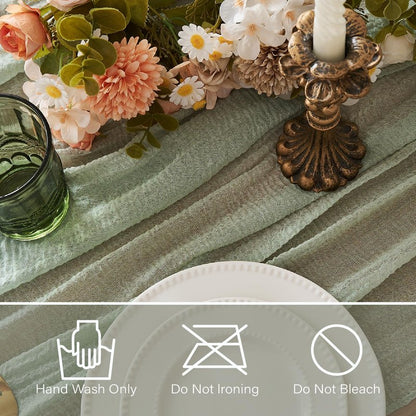 2Pcs Cheesecloth Table Runner Sage Green 10FT Boho Gauze Cheese Cloth Table Runners 120 Inches Long Rustic Sheer for Centerpiece Home Party Christmas Wedding Baby Shower Spring Easter Decor