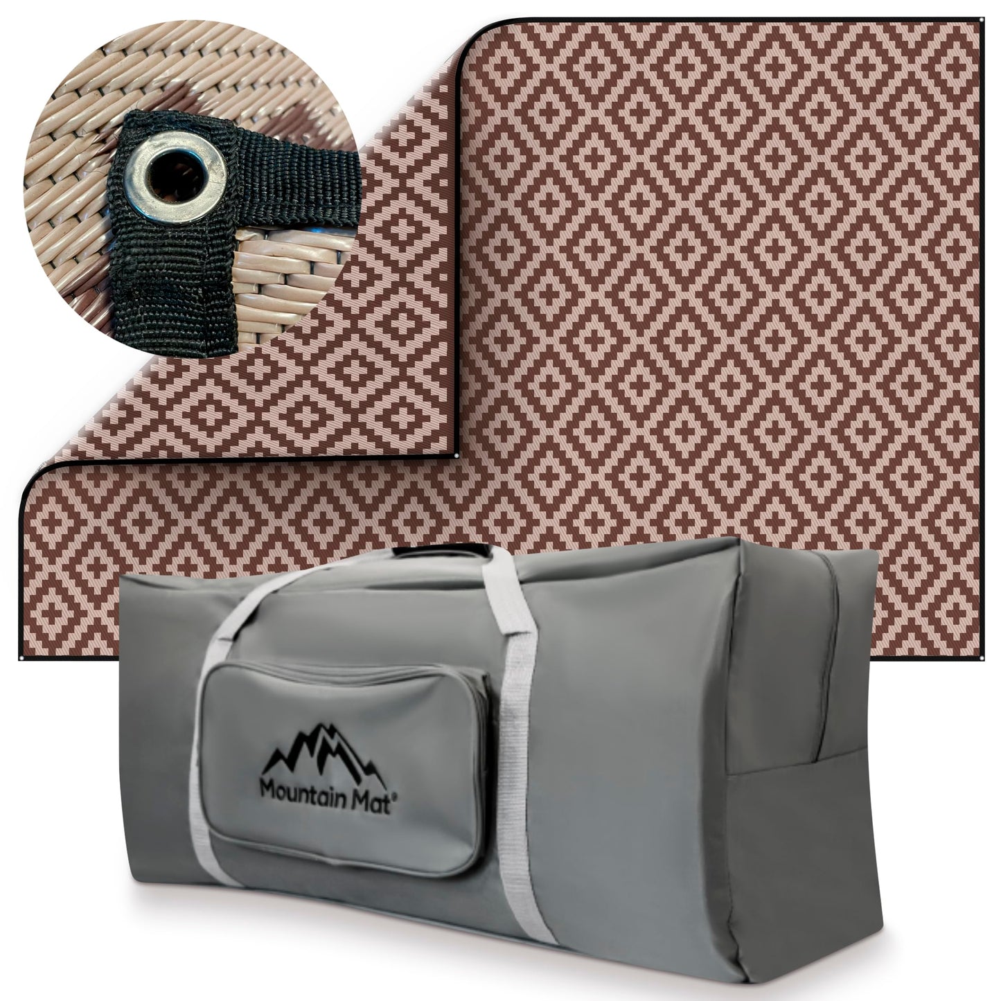 Mountain Mat Premium RV Patio Mat Size 8' x 16' Made from Recycled Plastic for Camping - Thick 5 mm Heavy Duty, Waterproof, Reversible Rugs Recycled Polypropylene (8' x 16', Brown Diamond)