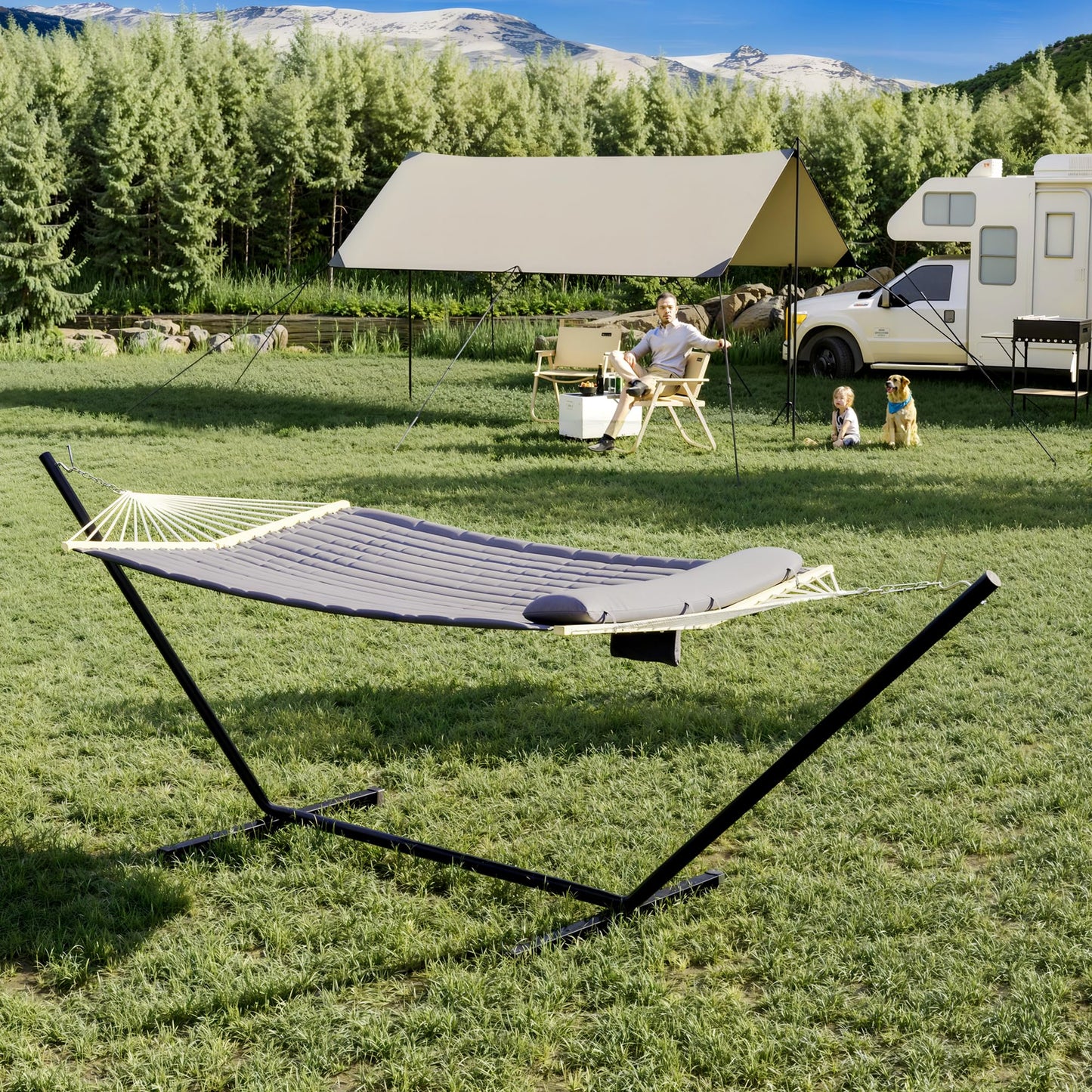 GarveeHome Hanging Hammock Chair for Indoor Outdoor - Comfortable Breathable Swing Seat Chair [Cotton or Polyester] - Curved Safety Design with Cushion & Woven Rope Mesh, Includes Carrying Bag,Gray