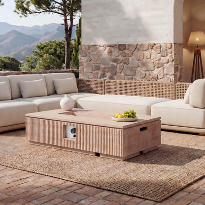 Christopher Knight Home Maloa Outdoor Propane Fire Pit Table with Lava Rock, No Assembly MGO Tank Table for Patio/Deck, 50000 BTU, MGO Rectangular Tabletop Fire Pit, Modern Patio Fire Table, Natural