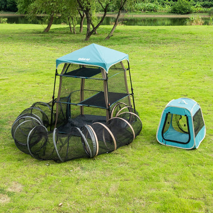 Catio Outdoor Cat Enclosure Combo for Indoor and Outdoor,3 Tier Cage Inside,Outdoor Catio,Portable and Foldable(Includes one cat Tower Tent,one Tunnel and one cage) + cat Tunnel(2 Packs)