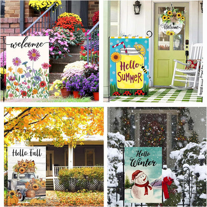 Seasonal Garden Flags by [Brand Name] - Set of 12 Double-Sided 12x18 Inch Yard Flags for Year-Round Outdoor Decor