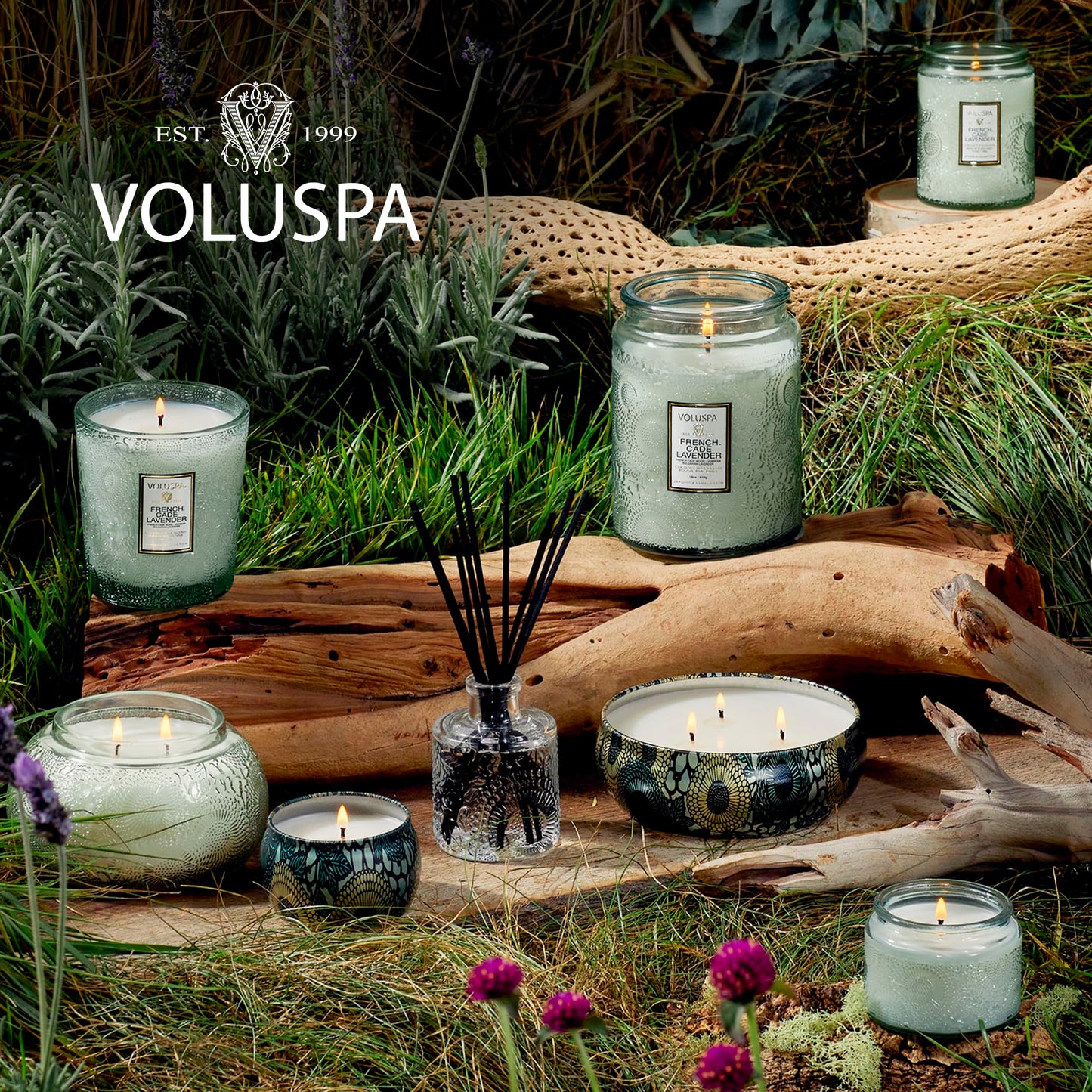 Voluspa French Cade Lavender, Petite Candle Jar, 3.2 oz, 25 Hour Burn Time, Coconut Wax for Clean Burning, Handcrafted in the USA