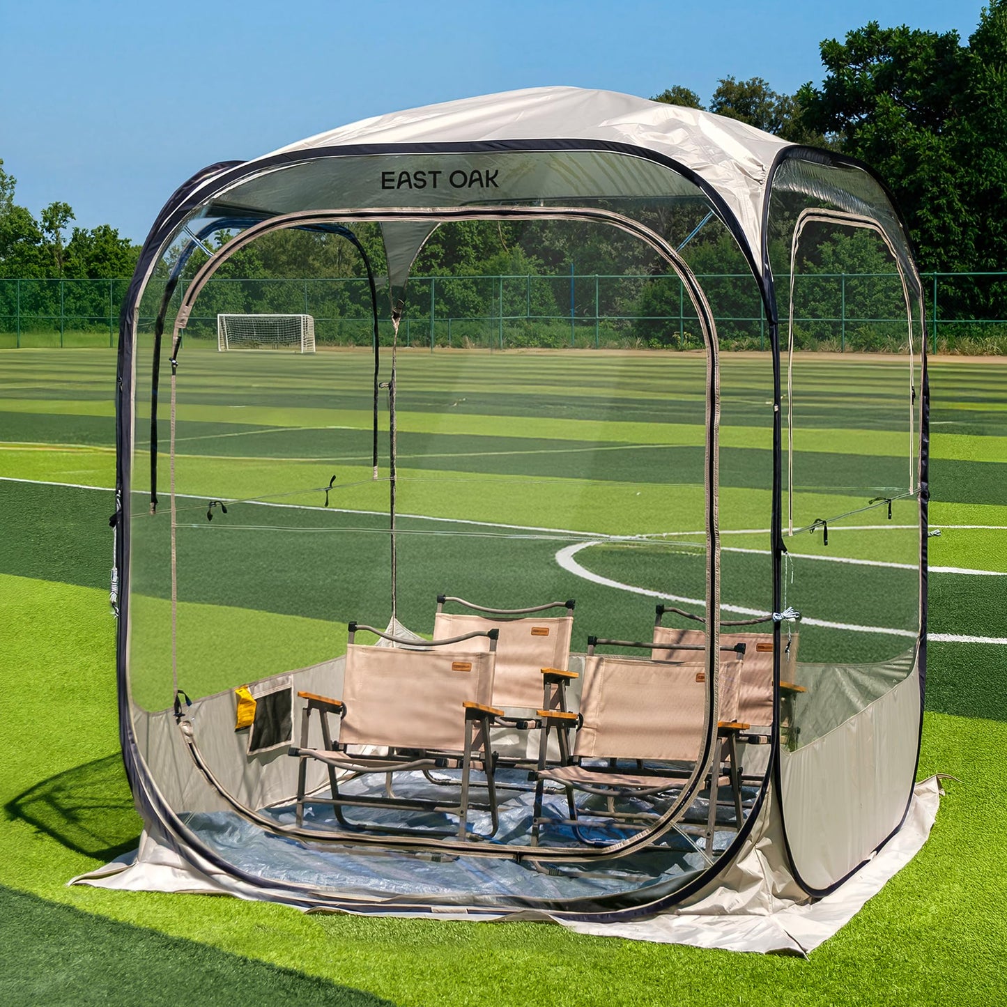 East Oak Weather Sports Tent for Fishing, Sports Event | Pop Up Bubble Tent Instant Sun & Rain Shelter | No Condensation, Spacious Interior, Ultra Visibility | All Weather Protection | 6 x 6 FT