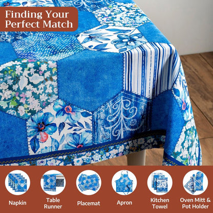 Maison d' Hermine Table Cloth Rectangle Table 100% Cotton 70 x 120 Inches Tablecloth Reusable Decorative for Dining Kitchen Room Farmhouse Home Gifts for Mothers Day Spring Summer - Summer Blues