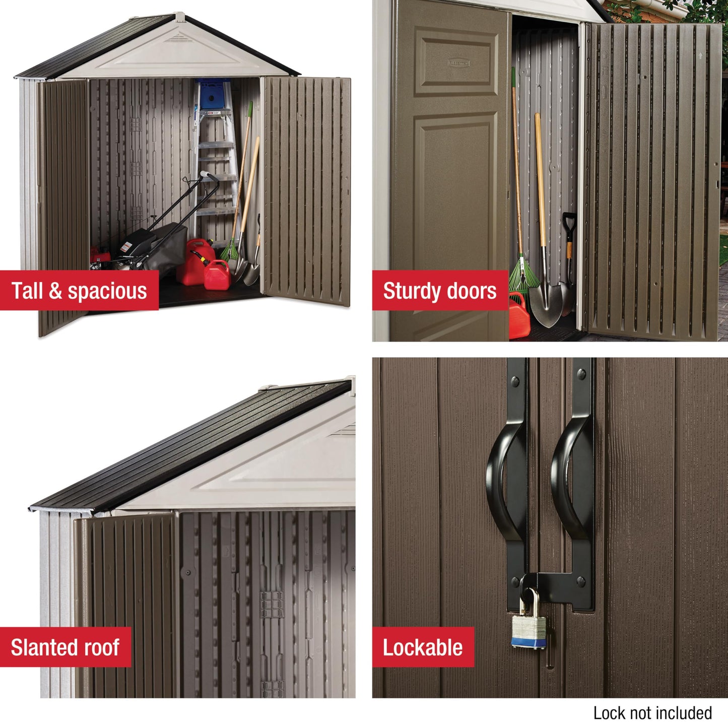 Rubbermaid Resin Outdoor Storage Shed With Floor (7 x 3.5 Ft.) Weather Resistant Brown/Grey Organization for Home/Lawn Mower/Backyard Equipment/Bike Storage/Pool Supplies