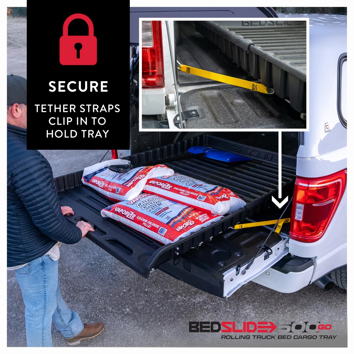 Bedslide 500Go Sliding Truck Bed Organizer, 62-74" L x 48" W, Capacity 500 lbs., Full Size Truck Bed Storage Tray, Black