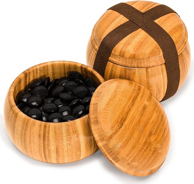 Yellow Mountain Imports Bamboo 2-Inch Reversible 19x19/13x13 Go Game Set Board with Double Convex Melamine Stones and Bamboo Bowls - Classic Strategy Board Game (Baduk/Weiqi)