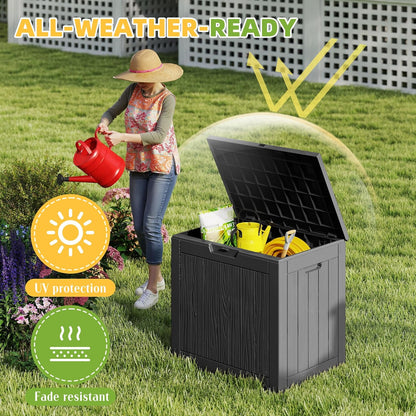 Resin Deck Box 35 Gallon - Waterproof & UV-Resistant Outdoor Storage for Cushions, Tools | Black