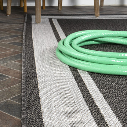 JONATHAN Y Border Stripe Indoor Outdoor Area Rug 8X10 Black/Cream, James Modern for Backyard, Patio, Porch, Easy-Cleaning, High Traffic, Pet-Friendly, Non-Shedding (SMB201C-8)
