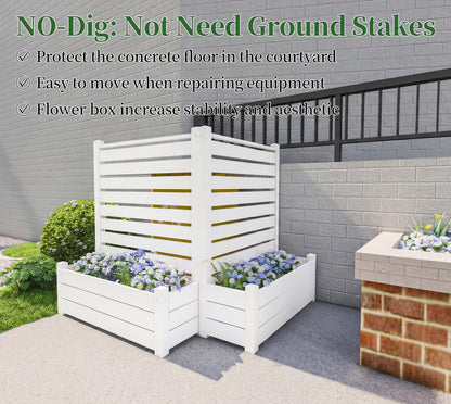 Qikdesign No-Dig Air Conditioner Fence 36""W X 45""H White Vinyl Privacy Fence with Planter Box for Trash Can Pool Equipment (2 Panels), VPFS3645-ND