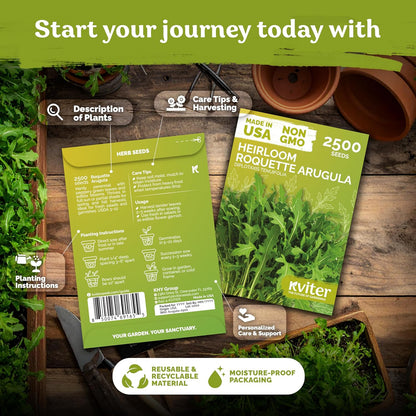 KVITER 2500 Roquette Arugula Seeds - Organic Non-GMO Perennial Herb Seeds for Indoor & Outdoor Gardens