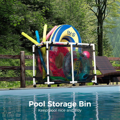 POOL FELLOWS Pool Storage Bin, 105 Gallons, Holder for Noodles, Toys, Floats, Towels, Mesh Organizer for Swimming Equipments, Basic Pro Style