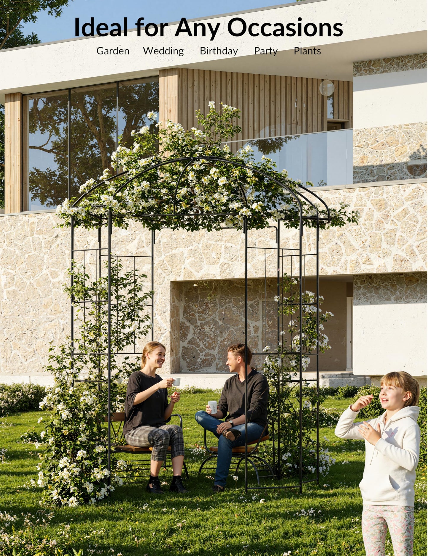 8.8 FT Tall Garden Arch, Decorative Birdcage Metal Arbor for Weddings & Parties, Weather-Resistant Steel Pergola for Climbing Flowers, Outdoor Pavilion for Patio & Backyard