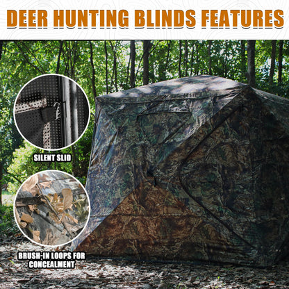 ShedOFF Wide Bottom Hunting Blind 1-3 Person with Portable Chair, 270 Degree See Through Pop up Ground Blinds for Deer Turkey Duck Hunting, Bow Hunting Adjust Windows with Silent Zipper