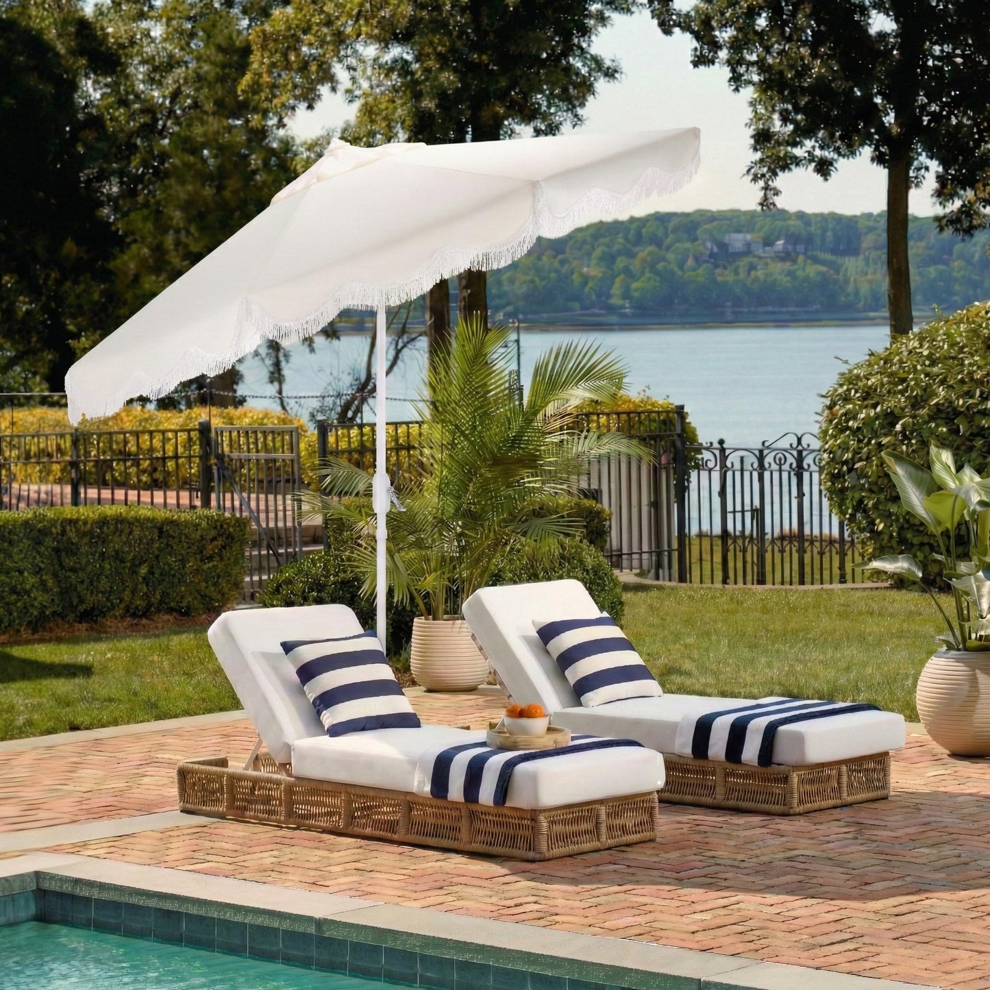 SAFAVIEH Outdoor Patio Furniture Collection – Torsa 9 Ft Crank Patio Umbrella, Ivory & White Pole, Market Umbrella with Crank Lift (PAT8024A)