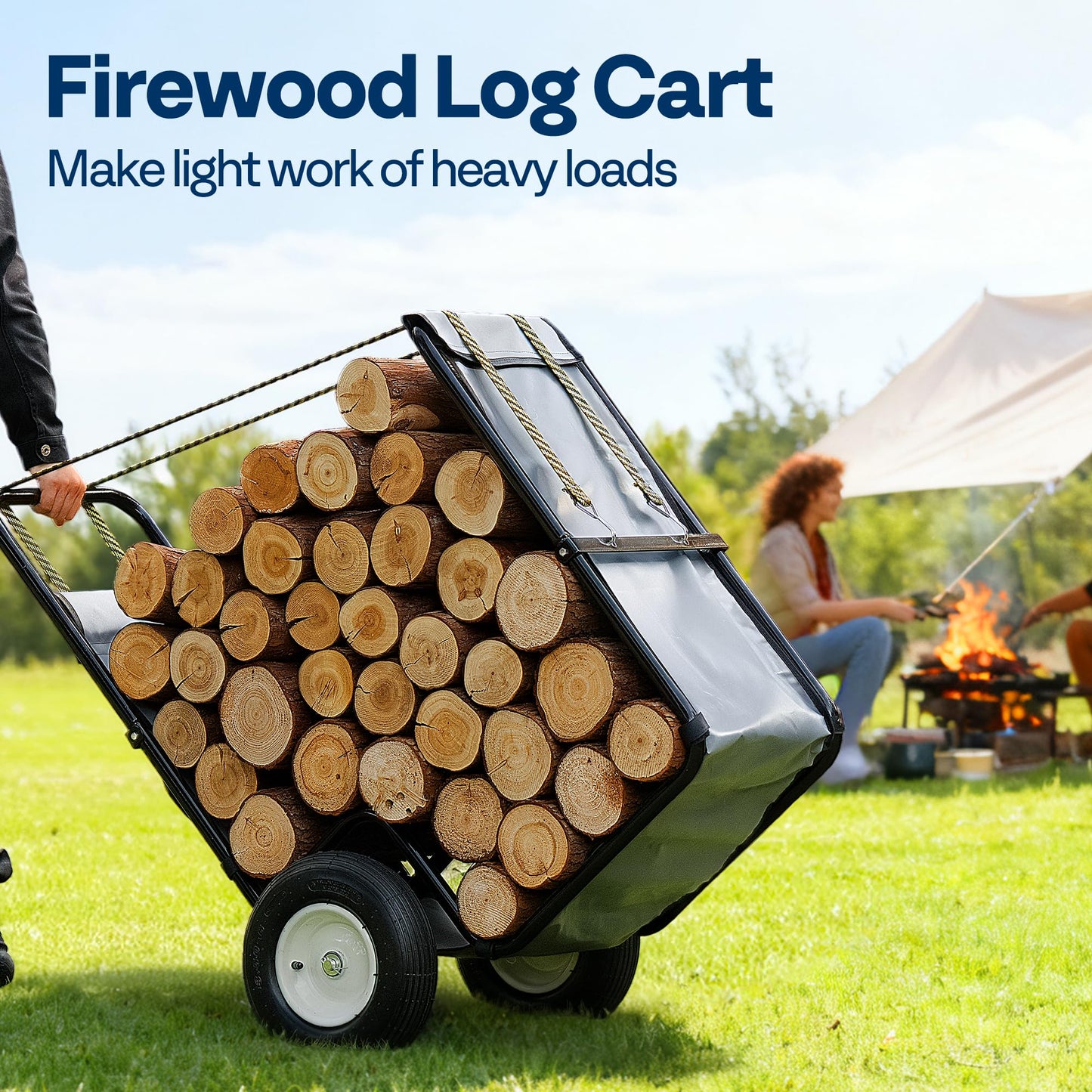 VIVOHOME Firewood Cart with Rubber Wheels and 600D Oxford Cloth, X-Large 300 LB Capacity Heavy Duty Steel Log Carrier Dolly Hauler, Wood Rack Storage Mover for Easy Transport Indoor Outdoor Use