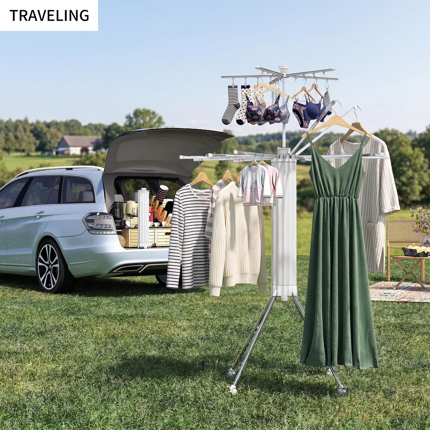RFOUO Clothes Drying Rack Aluminum-4 Legs 16rods Double Layer, Portable Foldable Drying Rack,Space Saving Laundry Drying Rack,Drying Rack Clothing for Laundry Bedroom Household