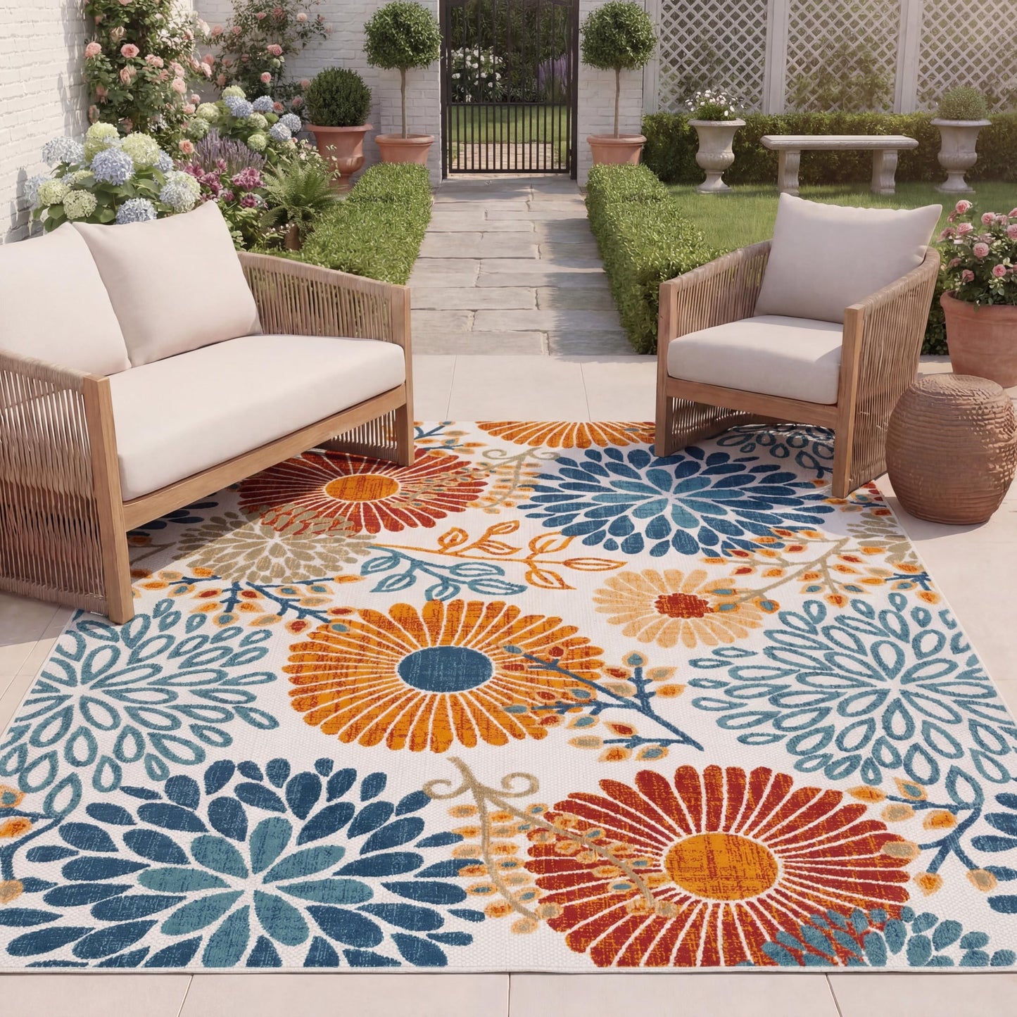 SAFAVIEH Washable Rug Outdoor Cabana Collection - 8' x 10', Cream & Red, Non-Shedding & Easy to Clean, Ideal for Patio, Backyard, Mudroom (CBN832A)
