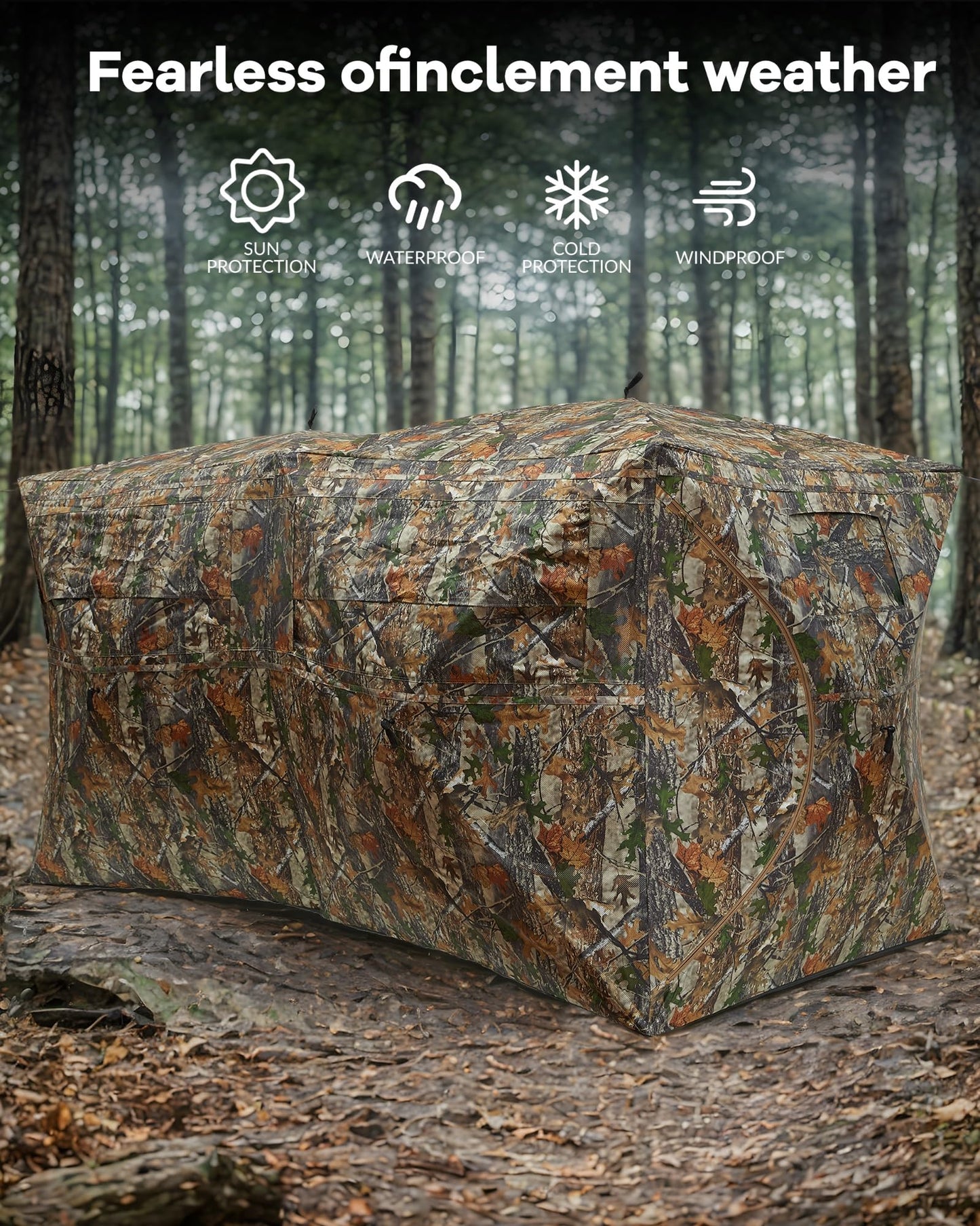 Hunting Blind 270 Degree See Through Ground Blind for Turkey Deer Hunting, 4-6 Person Camouflage Pop Up Hunting Blinds Ground Waterproof Portable Concealed Shelter with Silent Door and Carrying Bag