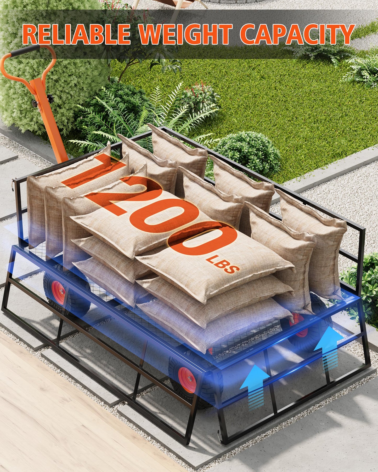 Heavy Duty Steel Garden Cart Wagon, 1200LBS Capacity Utility Trailer with Removable Mesh Sides, Convertible Flatbed for Lawn Mower, Yard Work, Soil, Mulch & Plant Transport