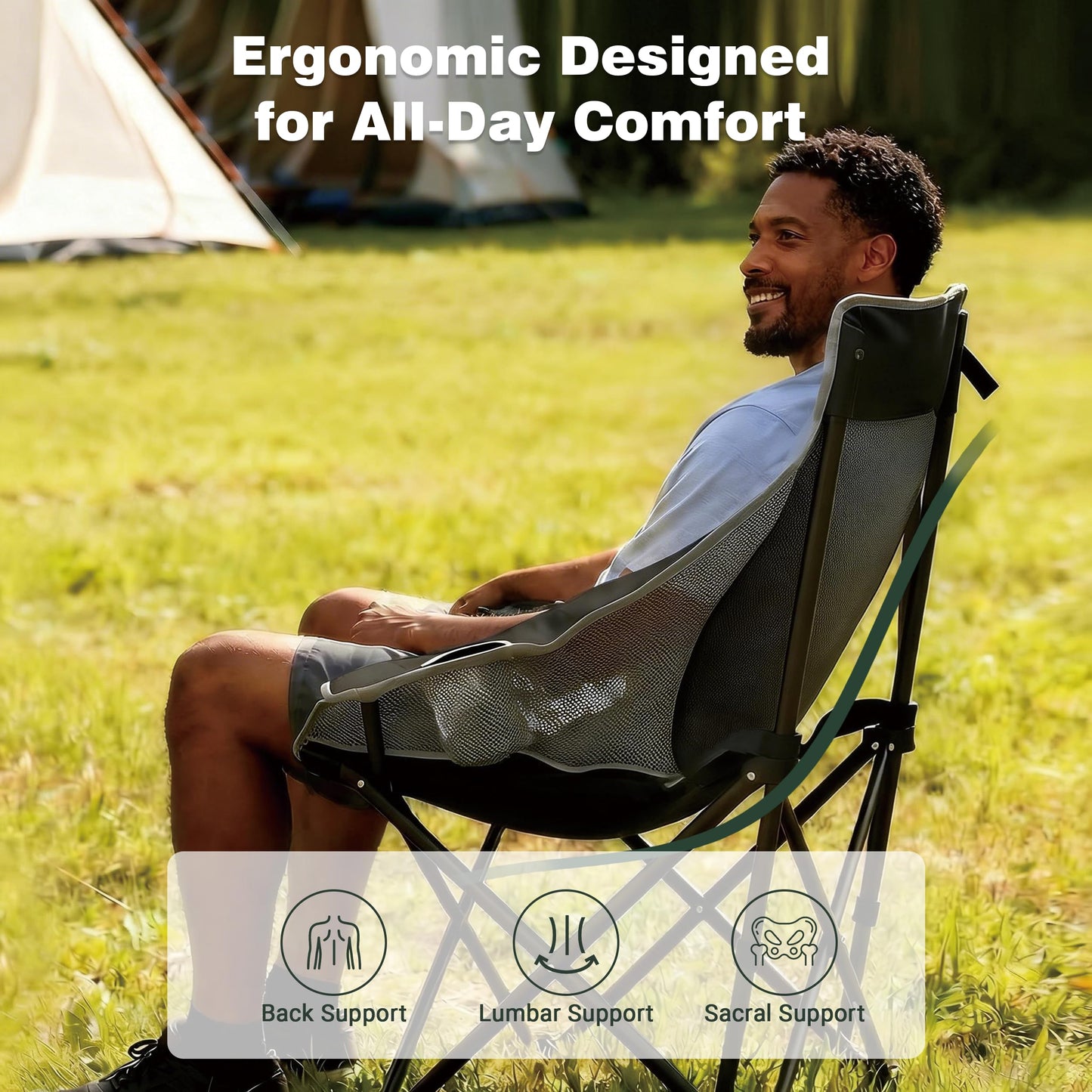 SUNNYFEEL 2 Pack Lightweight Oversized Camping Chairs for Adults Portable Folding Chair with Side Pockets & Cup Holde for Beach,Fishing,Trip,Picnic,Lawn,Concert Outdoor, Carry Bag Included