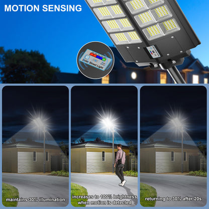Jadisi 2-Pack Solar Street Light - 9000W Solar Street Lights Outdoor 300000LM, 7000K Commercial Parking Lot Light, Flood Outdoor Lights IP67 Waterproof with Motion Sensor, 3-Year Warranty