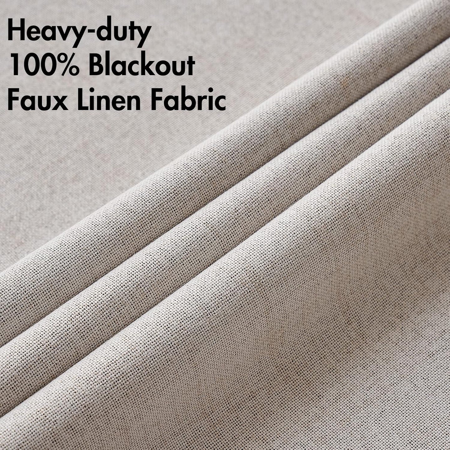 MIULEE 100% Blackout Linen Textured Curtains - Thermal Insulated Ivory Drapes | Luxury Room Darkening 52 x 45 Inch (2 Panels)