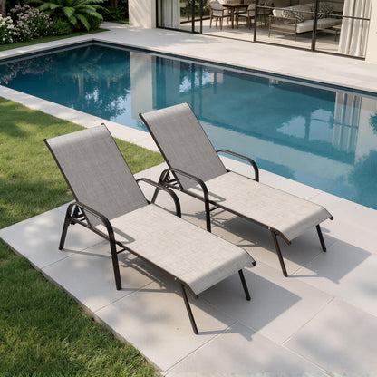 Crestlive Outdoor Chaise Lounge Chair,5-Position Pool Lounge Chairs with Armrests Sunbathing Recliner for Patio,Beach,Deck,Yard (2PC Beige)