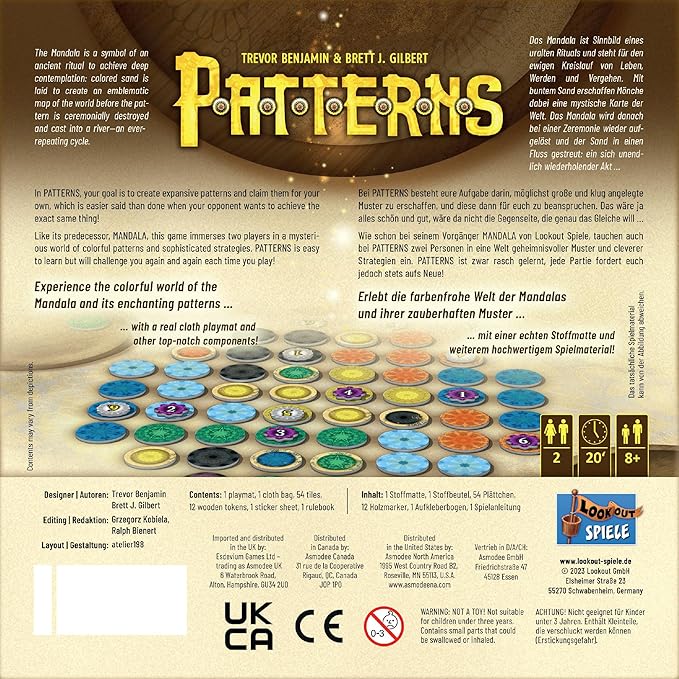 Patterns: A Mandala Game - Engaging Strategy Board Game with Unique Tea Towel Play Mat Fun Family Game for Kids and Adults Ages 10+ 2 Players 15 Minute Playtime Made by Lookout Games