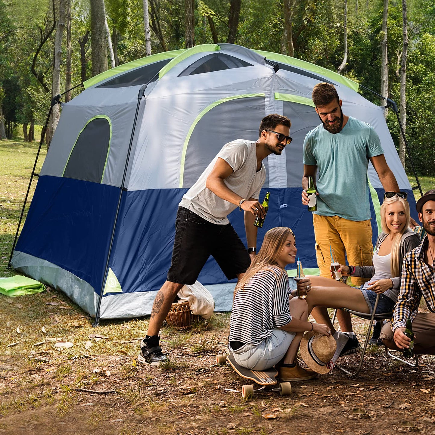 UNP Tents 6 Person Waterproof Windproof Easy Setup,Double Layer Family Camping Tent with 1 Mesh Door & 5 Large Mesh Windows -10'X9'X78in(H) (Dark Blue)