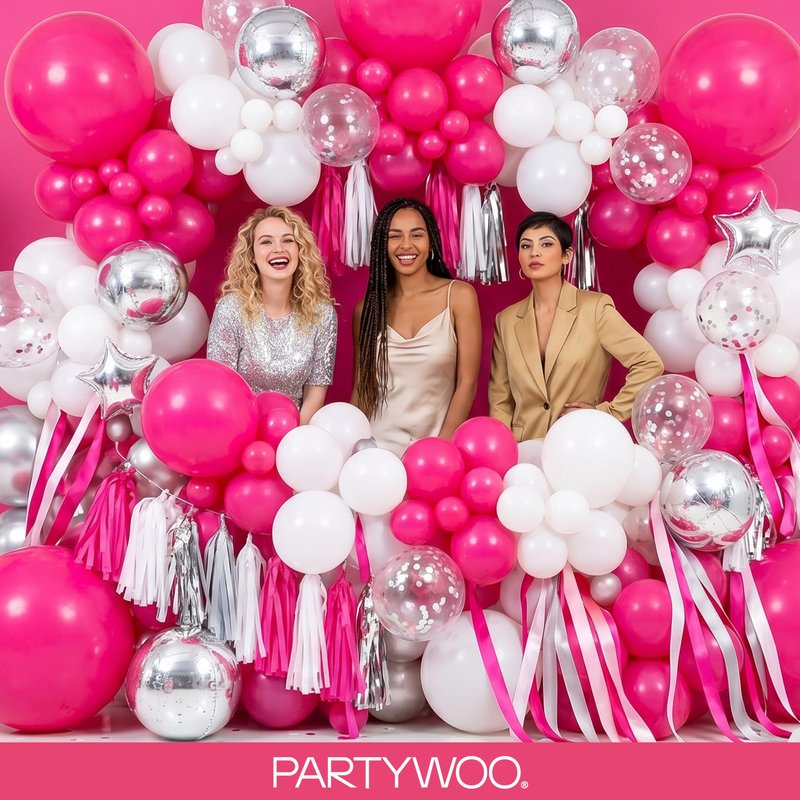 PartyWoo Hot Pink Balloons 123 pcs Different Sizes of 18 12 10 5 Inch Magenta Fuchsia Balloon Arch Kit Garland for Baby Shower Wedding Bridal Shower Anniversary Birthday Party Decorations Pink-Y12