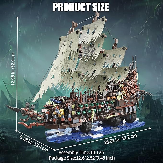 Pirate Ship Building Sets with Lights MOC Flying Dutchman Model Toy Boat Ghost Ship Building Blocks Sets Great for Adults and Teens as a Birthday or Party Gifts(2159Pieces)