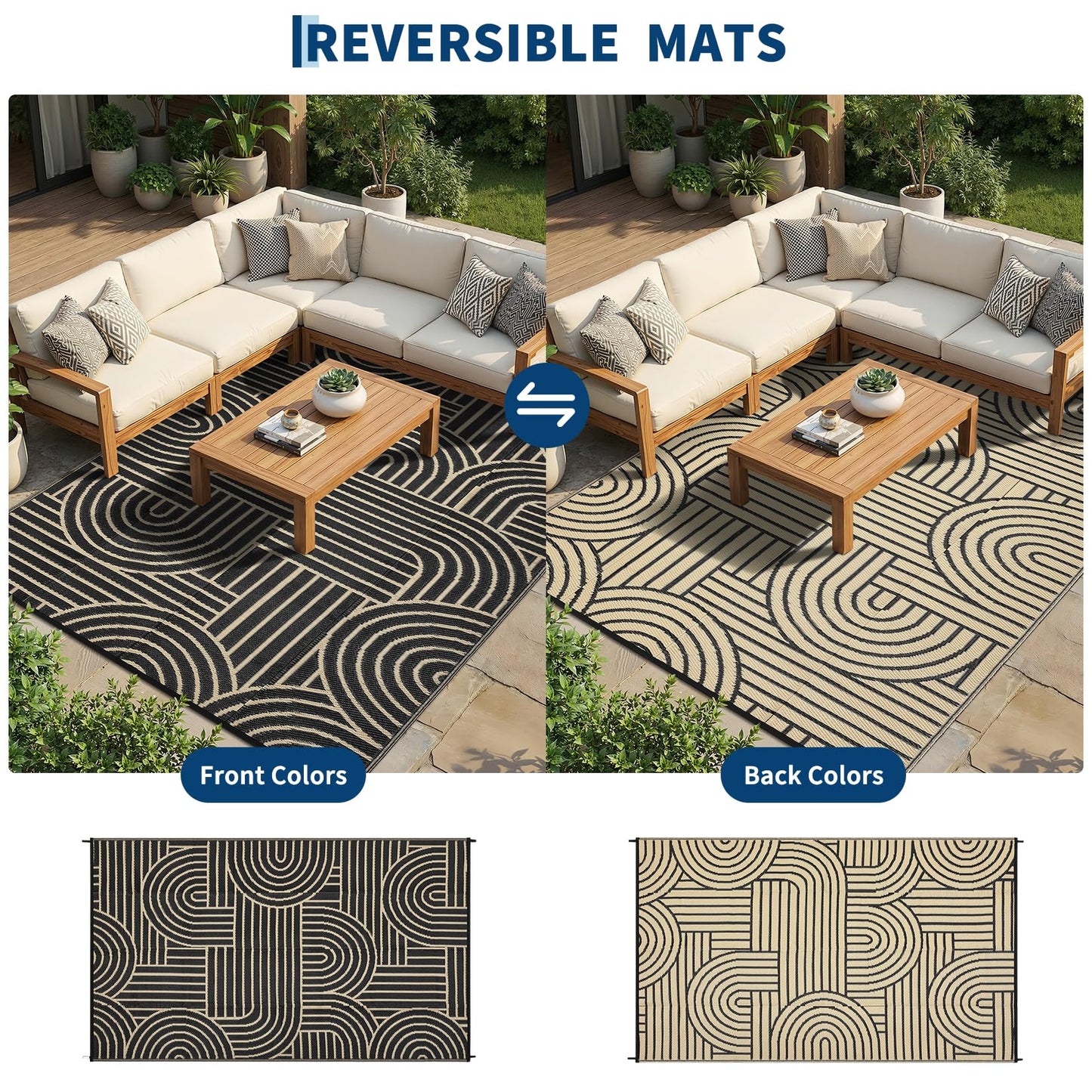 Garvee Reversible Rainbow Outdoor Rug 10x14, Waterproof Outdoor Plastic Straw Rug, RV Mat for Picnics, Patio, Camping, Balcony, Deck, Backyard, Porch, Brown