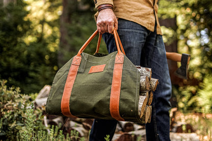 1844 Helko Werk Germany Frontier Collection Canvas Log Carrier - Firewood Holders and bags for Fireplace Logs - Made in USA (Log Carrier Green) #8755G