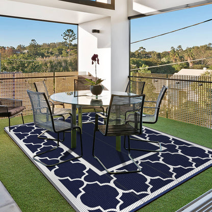 GENIMO Outdoor Rug 4'x6' 9'x12' for Patio, Reversible Plastic Waterproof RV Rugs, Clearance Mat, Porch, Camping, Picnic, Deck, Camper, Balcony, Blue & White